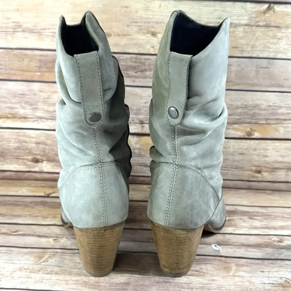 Aldo Womens Sage Green Soft Suede Stacked Heel Wood Stacked Heel Boots 10